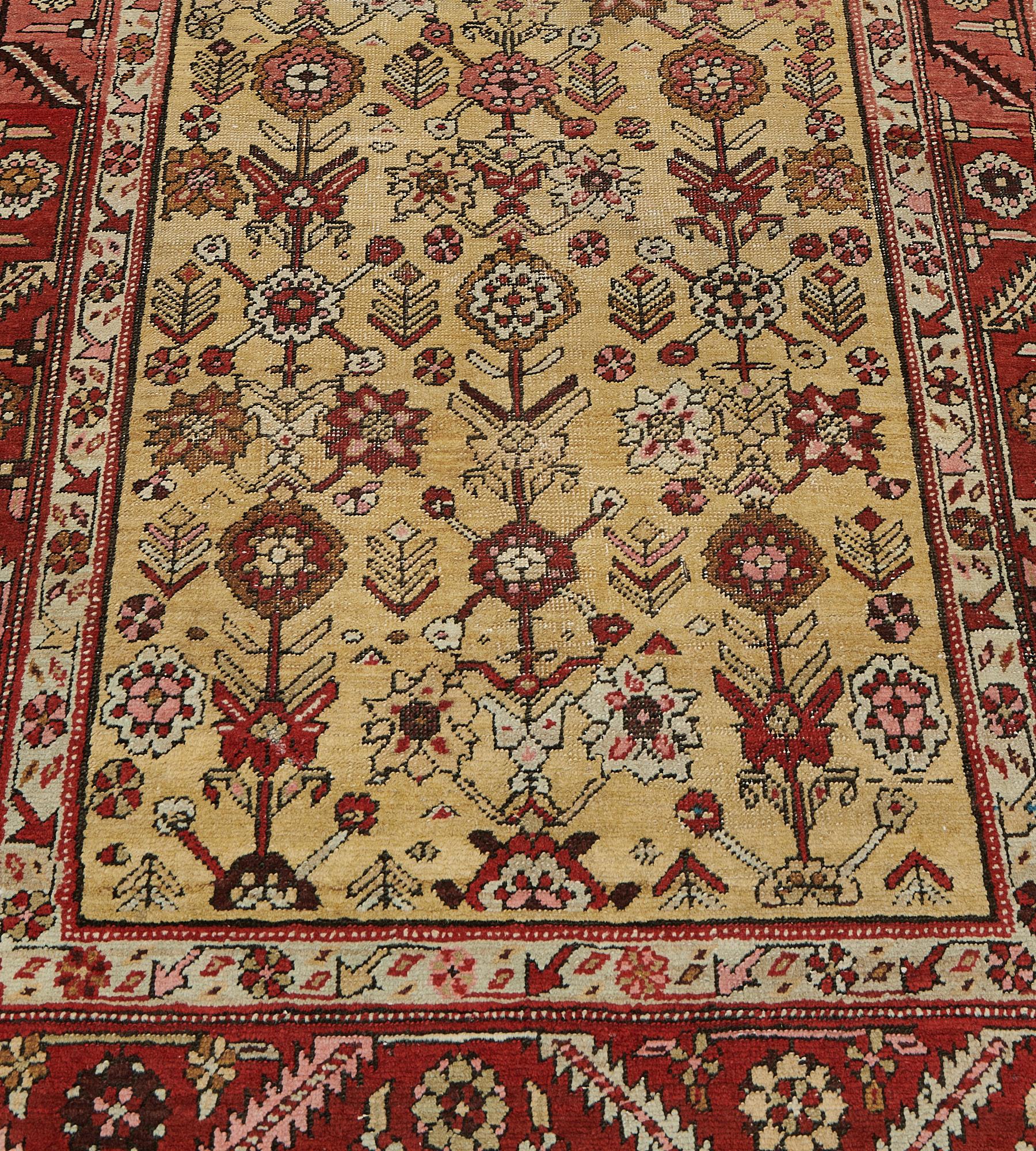 Hand-Knotted Antique Wool Floral Persian Heriz Runner For Sale 3