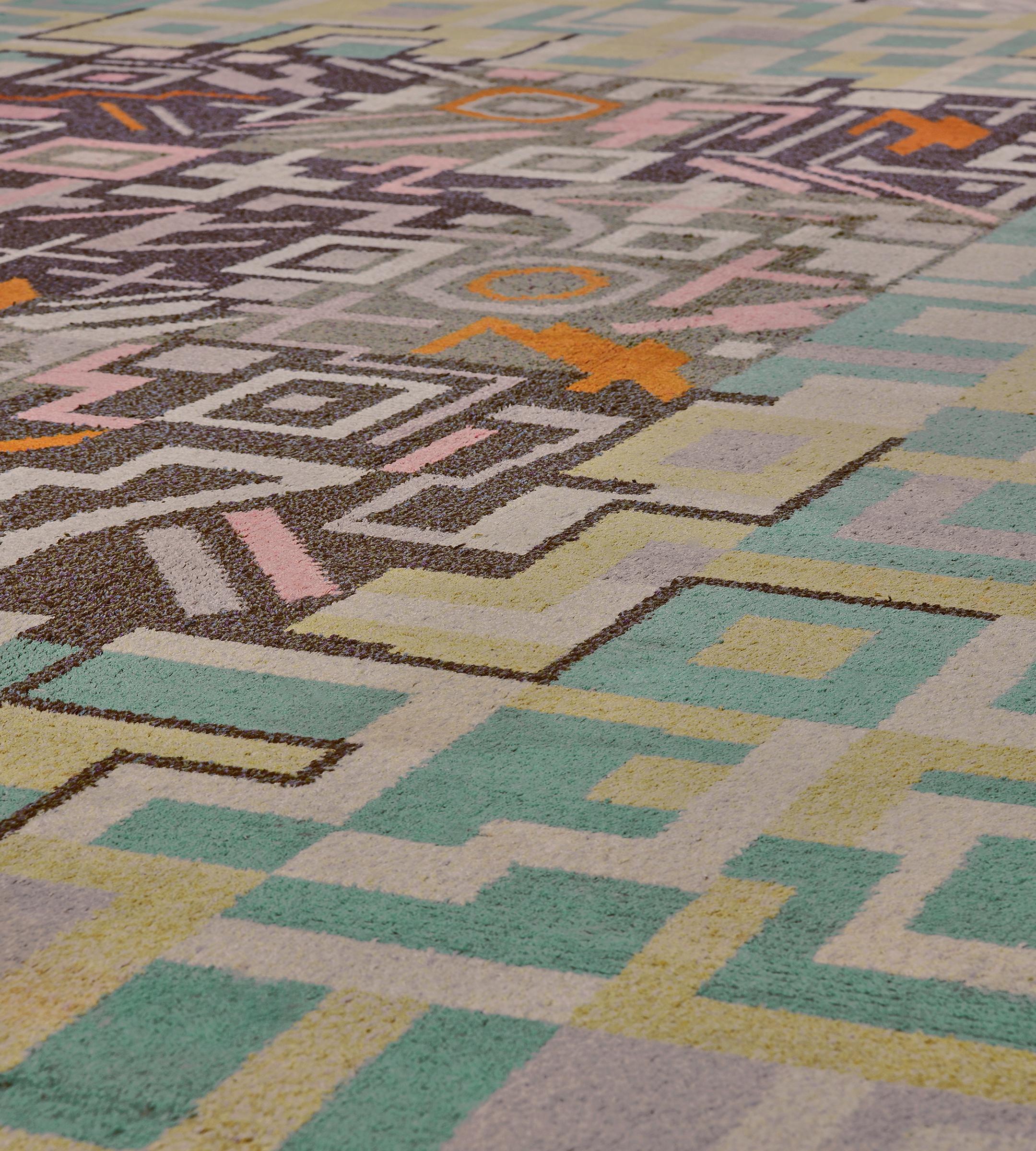 19th Century Hand-Knotted Antique Wool Geometric Deco Rug from Sweden For Sale