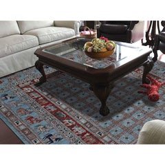 Hand Knotted Antiqued Pazyryk Historical Design Peshawar Oriental Rug