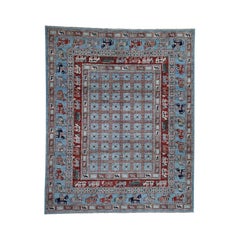 Hand Knotted Antiqued Pazyryk Historical Design Peshawar Oriental Rug