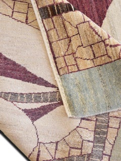 Hand-Knotted Art Deco Wool Rug in Maroon, Orange, Gold, and Brown, 8' x 10'