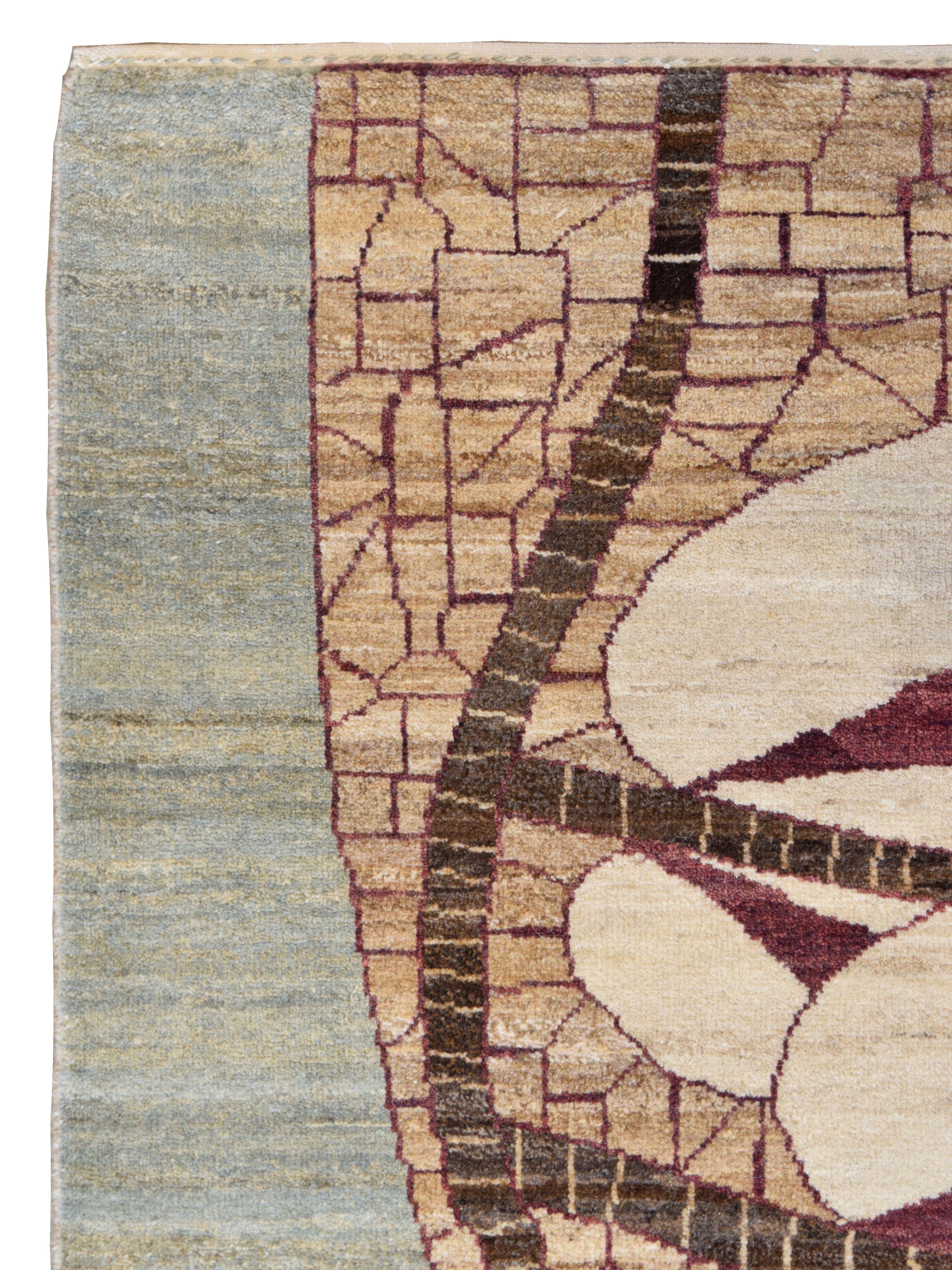 Art Déco Tappeto in lana Art Deco annodato a mano in marrone, arancione, oro e marrone, 8' x 10' in vendita