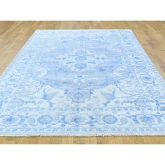Hand Knotted Art Silk Blue Heriz Design Oriental Rug