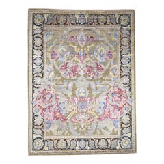 Hand Knotted Arts & Crafts Design Silk with Oxidized Wool Oriental