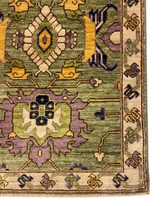 Hand-Knotted Aryana Rug, Green, Purple, and Gold, 2'x3'