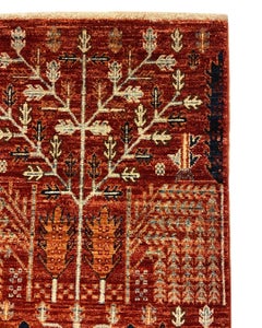 Hand-Knotted Aryana Wool Rug with Tree of Life Motif, Red and Blue, 2' x 3'