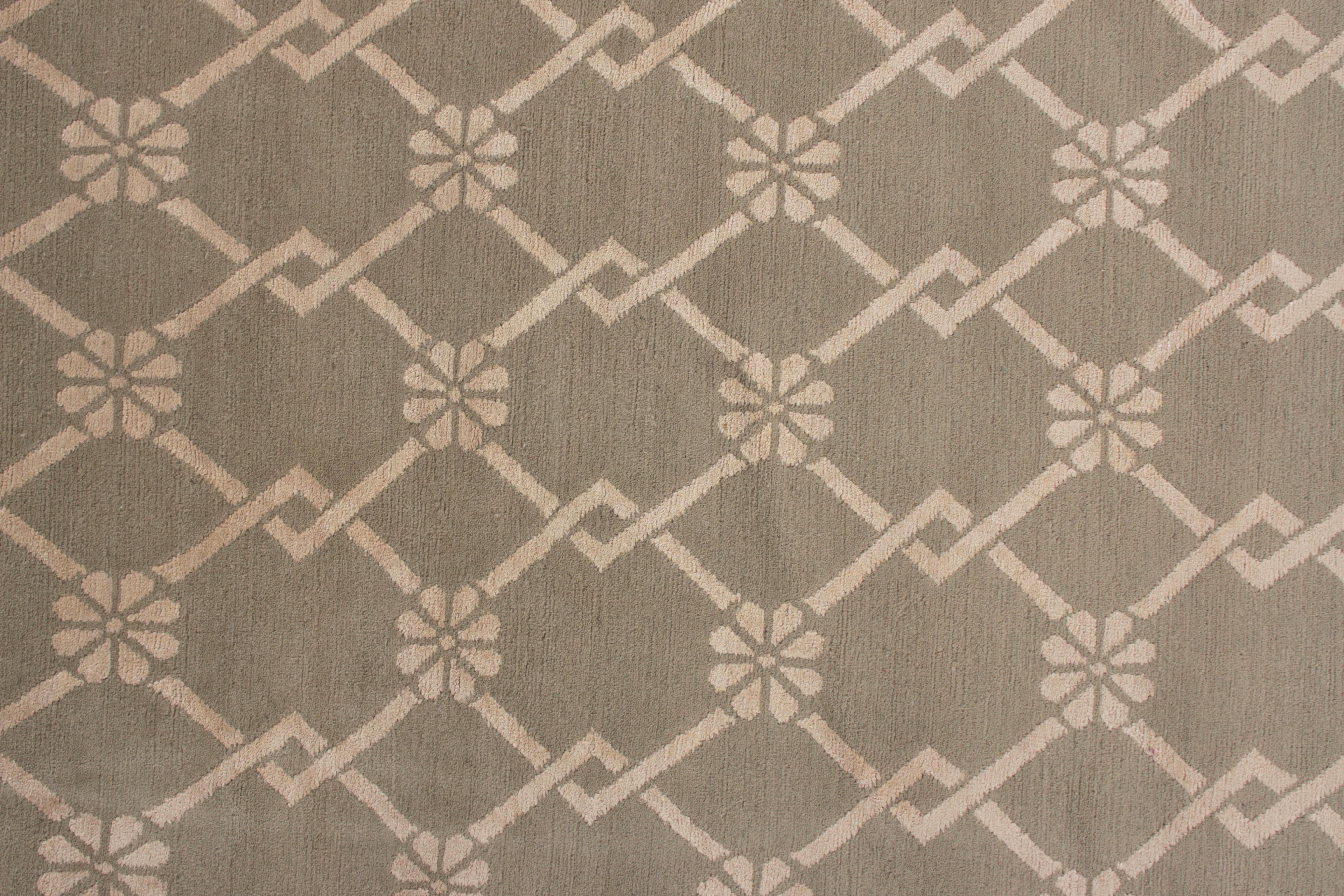 Art Deco Rug & Kilim's Hand Knotted Aubusson Style Rug in Beige-Brown Medallion Pattern