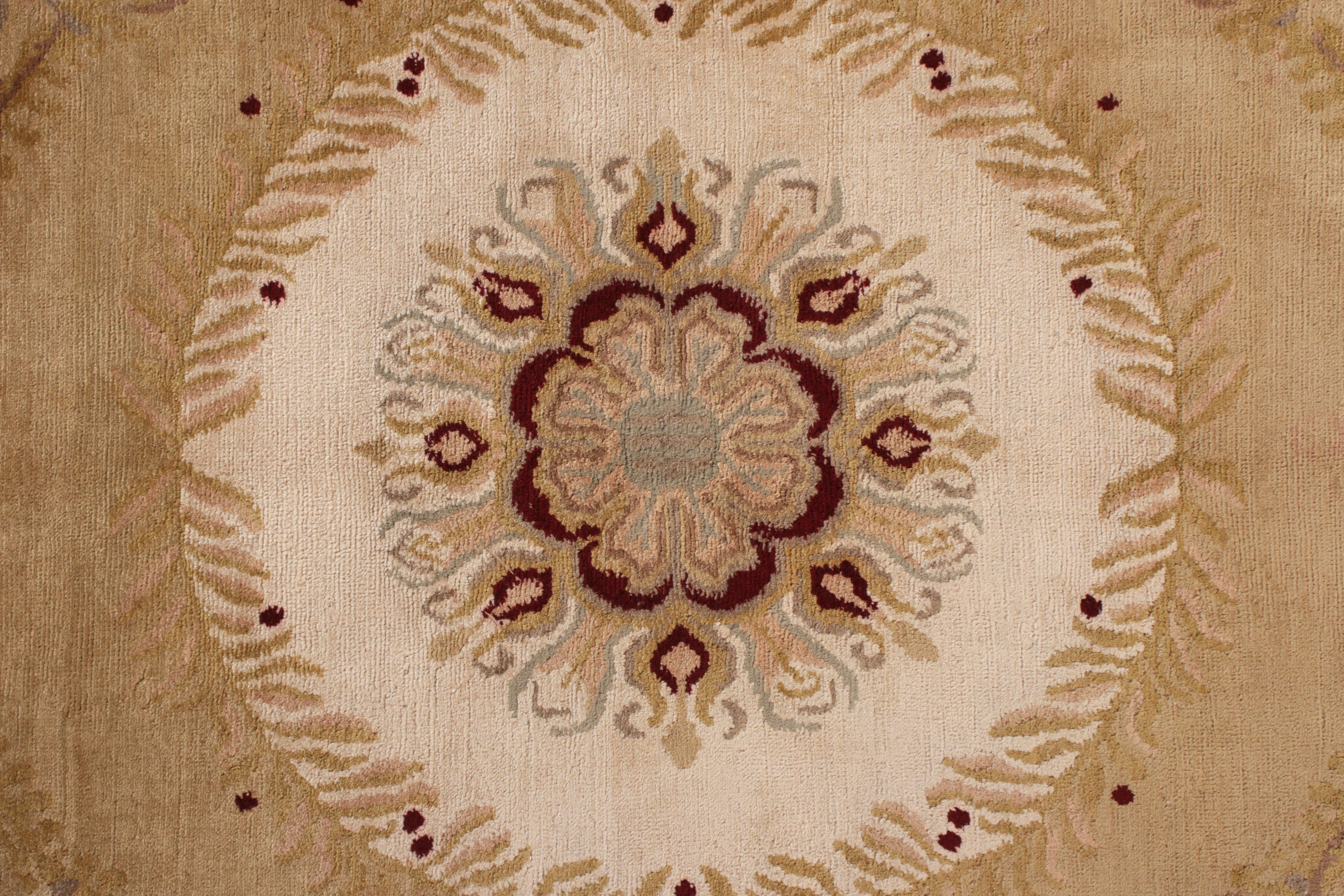 Hand-Knotted Rug & Kilim's Hand Knotted Aubusson Style Rug in Beige-Brown Medallion Pattern