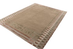 Hand Knotted Austrian Art Deco Style Rug Beige Brown Green Pattern