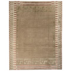 Hand Knotted Austrian Art Deco Style Rug Beige Brown Green Pattern