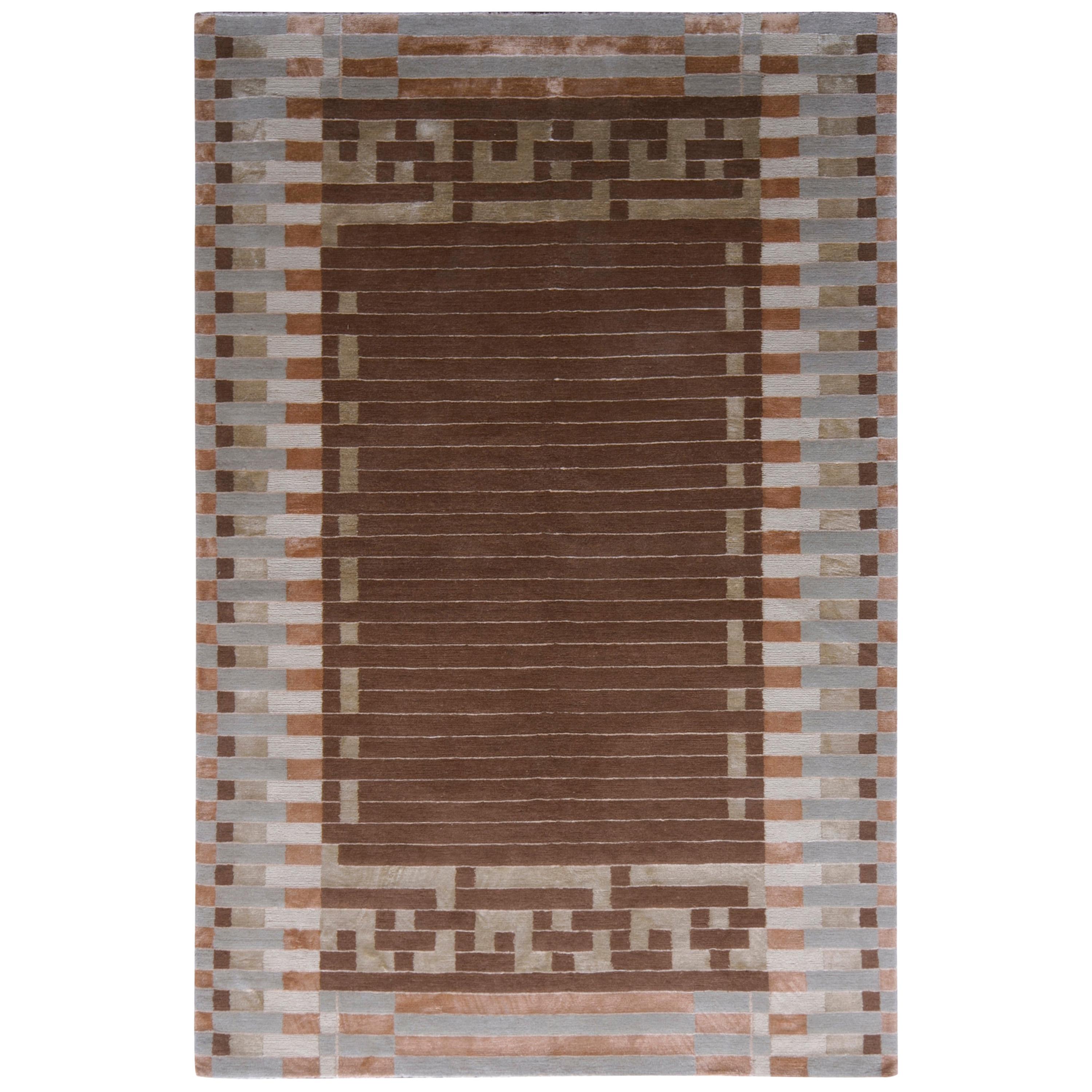 Rug & Kilim's Hand-Knotted Austrian Art Deco Style Rug Brown Green Pattern