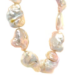 Hand-Knotted Baroque Pearl Necklace with Vintage 14K Bolt Ring Clasp, 17.7 inch