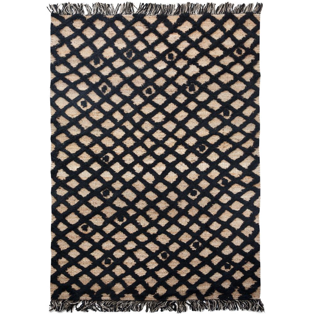 Indian Hand Knotted Base Plaited Customizable Diamond Weave in Black Extra Large For Sale