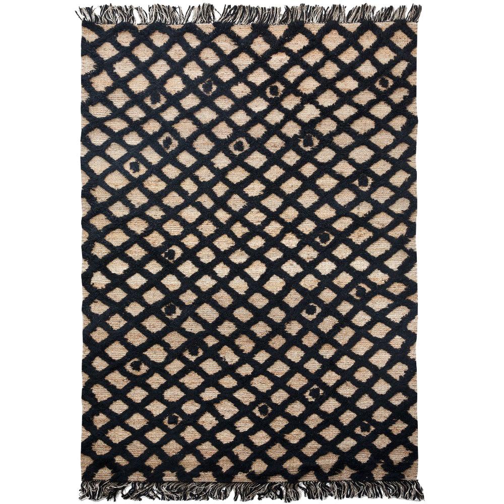 Hand Knotted Base Plaited Customizable Diamond Weave in Black Large For Sale