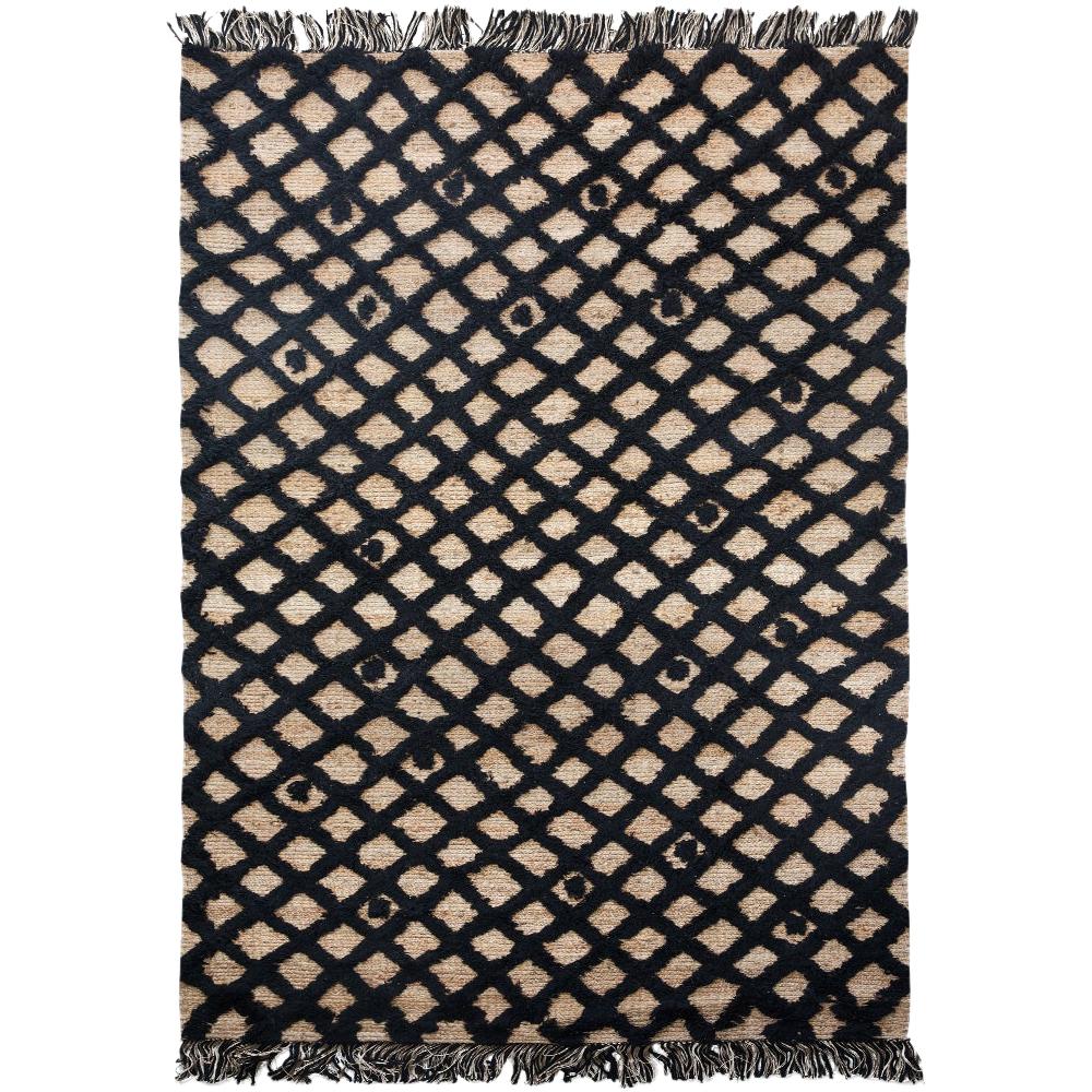 Hand Knotted Base Plaited Customizable Diamond Weave in Black Small
