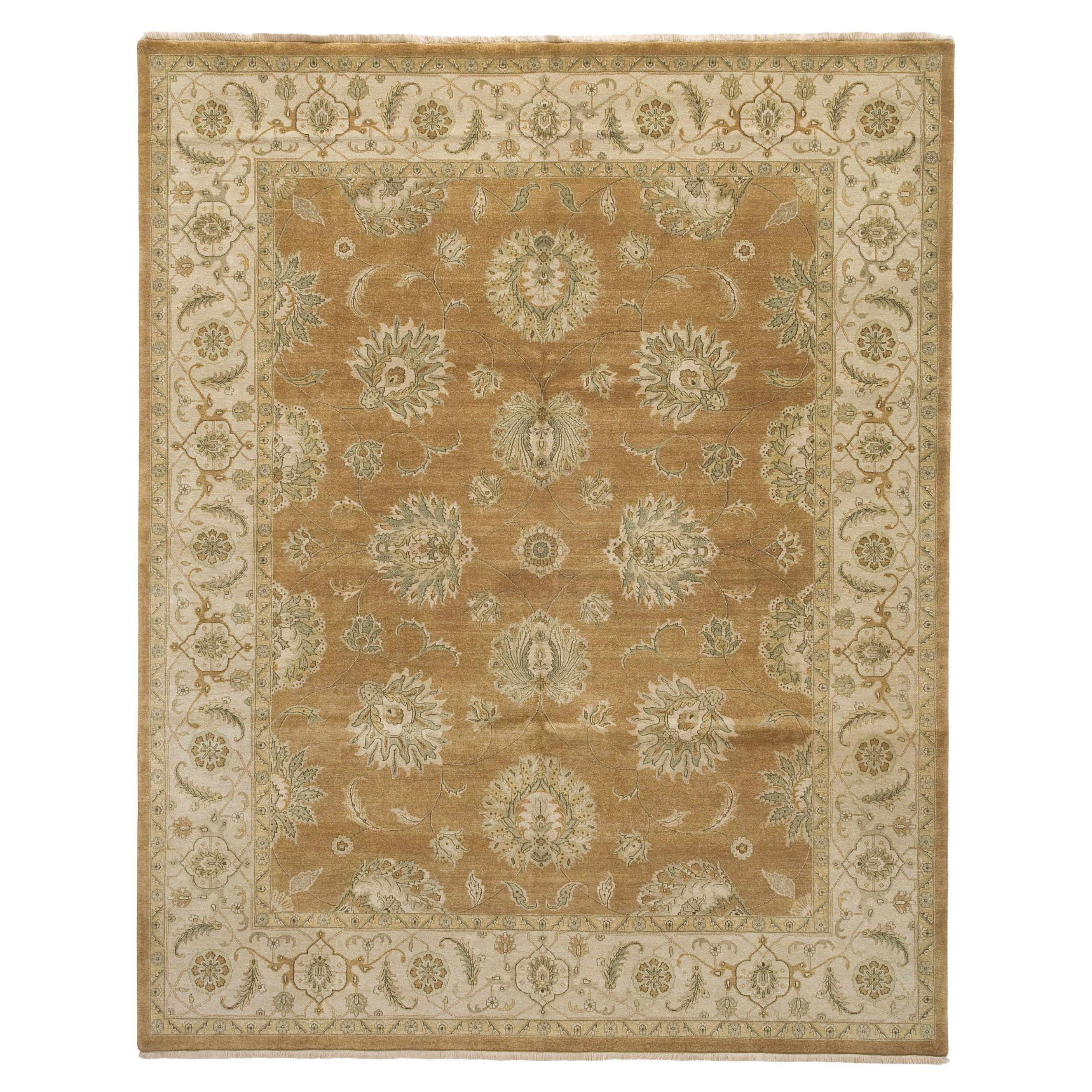 Luxury Traditional Hand-Knotted Benares Agra Bronze/Ivory 12x15 Rug For Sale