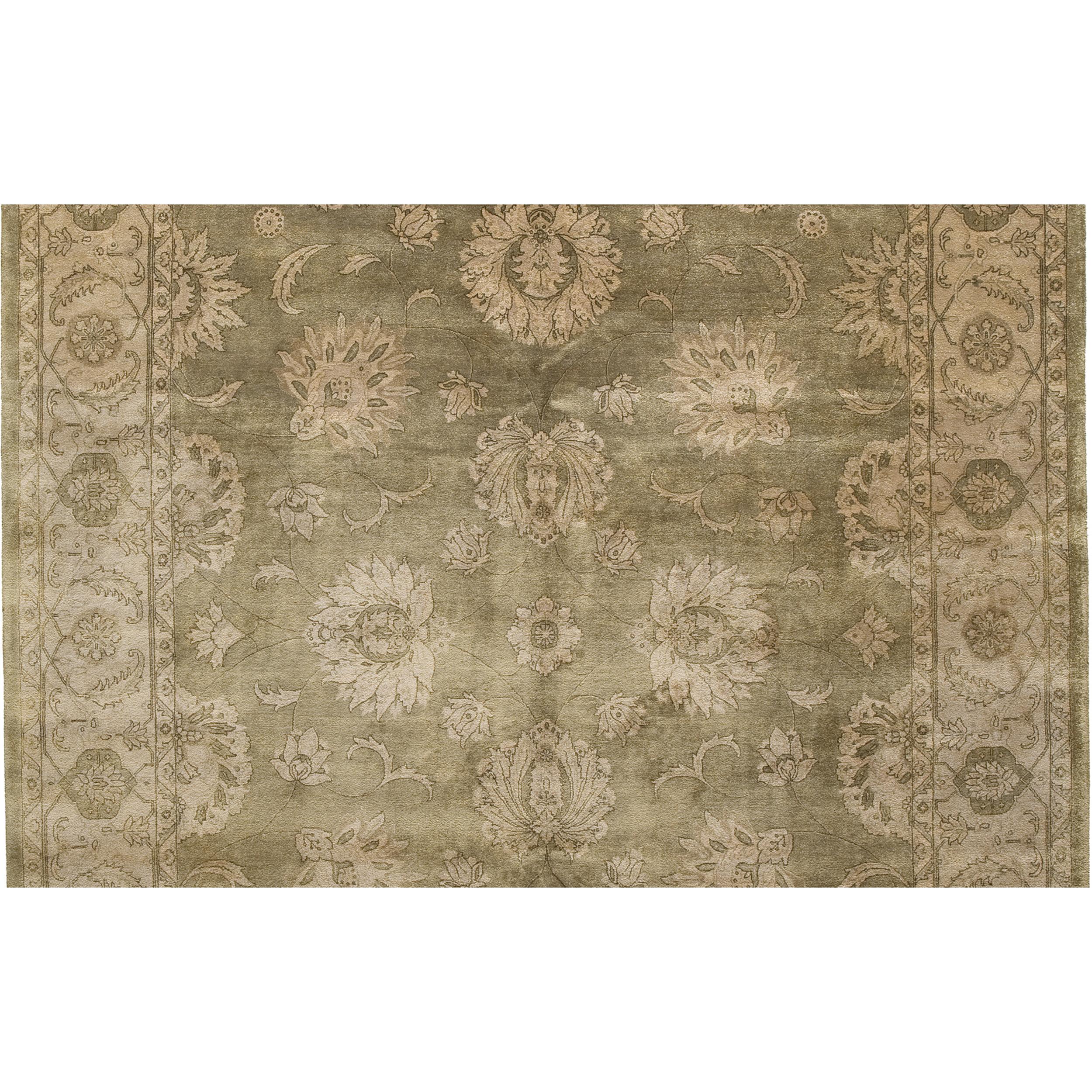 Contemporary Luxury Traditional Hand-Knotted Benares Agra Sage/Ivory 10x14 Rug For Sale