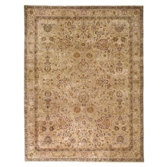 Luxury Traditional Hand-Knotted Benares Kashan Cream/Ivory 10x14 Rug