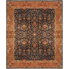 Luxury Traditional Hand-Knotted Bengal Sarouk Navy/Salmon 12x15 Rug