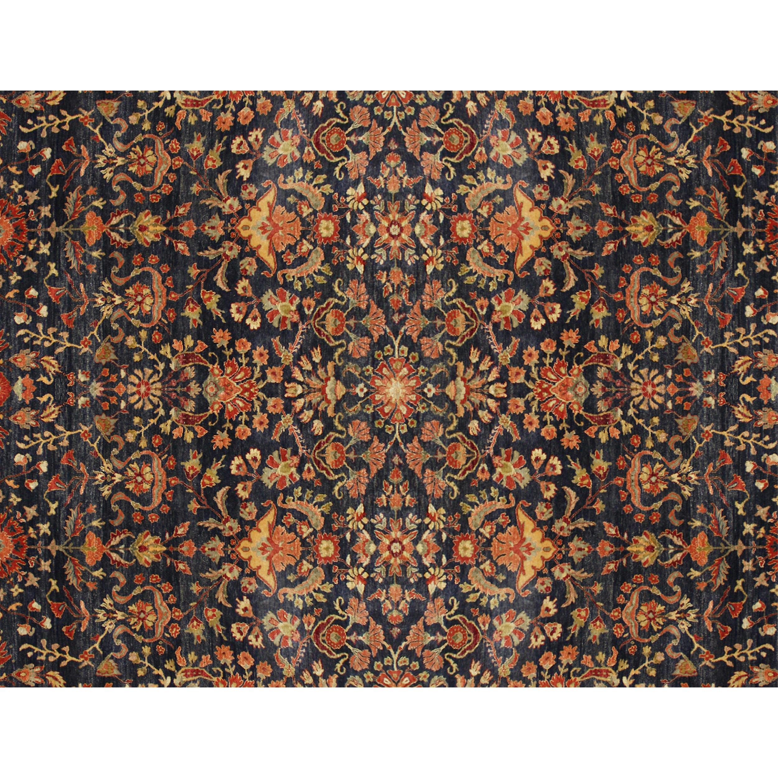 Indian Luxury Traditional Hand-Knotted Bengal Sarouk Navy/Salmon 12x15 Rug For Sale