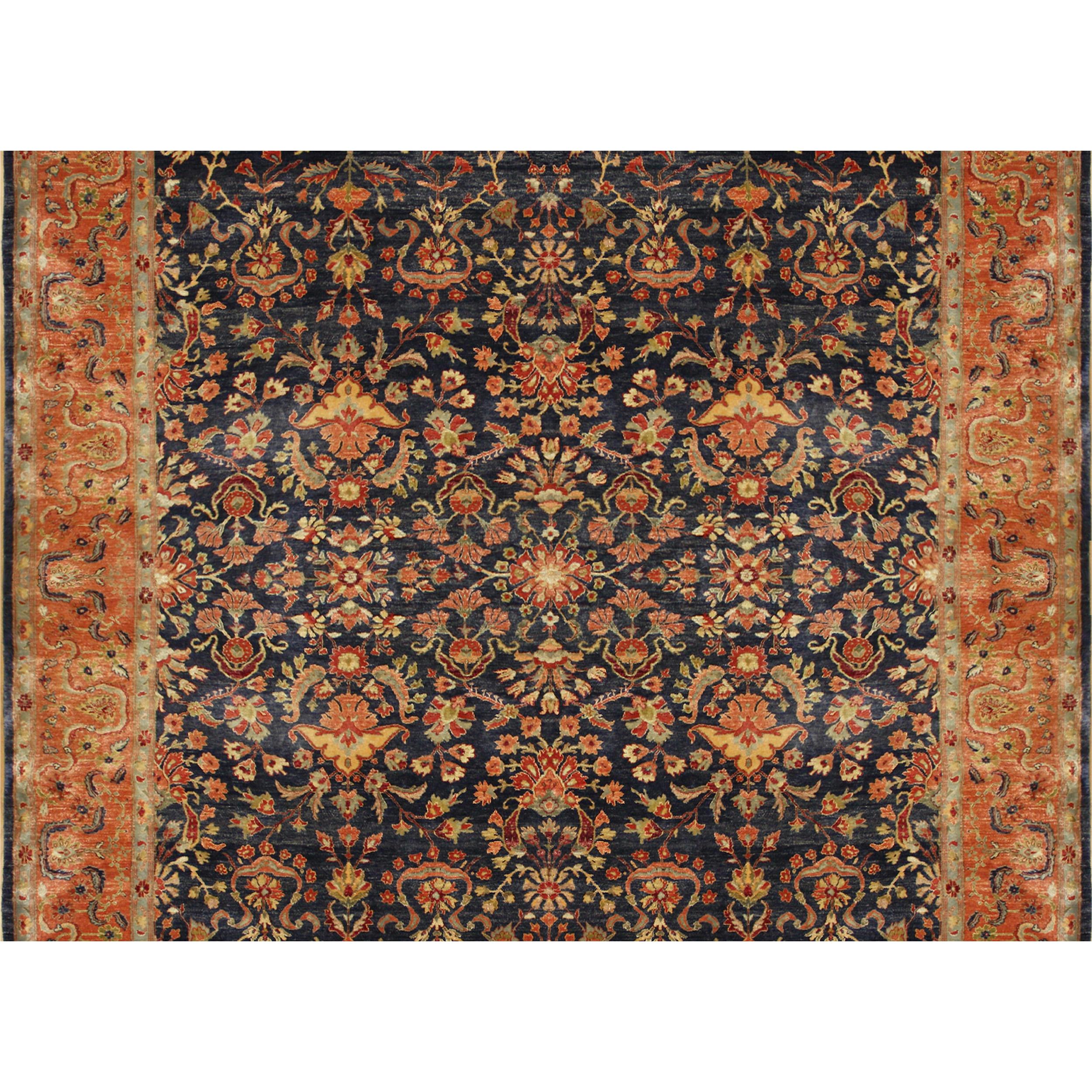 Luxury Traditional Hand-Knotted Bengal Sarouk Navy/Salmon 12x15 Rug In New Condition For Sale In Secaucus, NJ