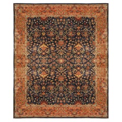 Luxury Traditional Hand-Knotted Bengal Sarouk Navy/Salmon 12x15 Rug
