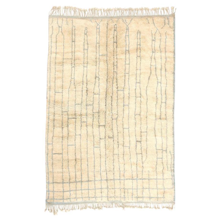 Handgeknüpfter Beni Mrirt Marokkanischer Wollteppich 8'x10' mit minimalistischem linearen Design