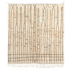 Alfombra de Lana Marroquí Beni Mrirt Anudada a Mano 9,5'x10' con Diseño Lineal Minimalista