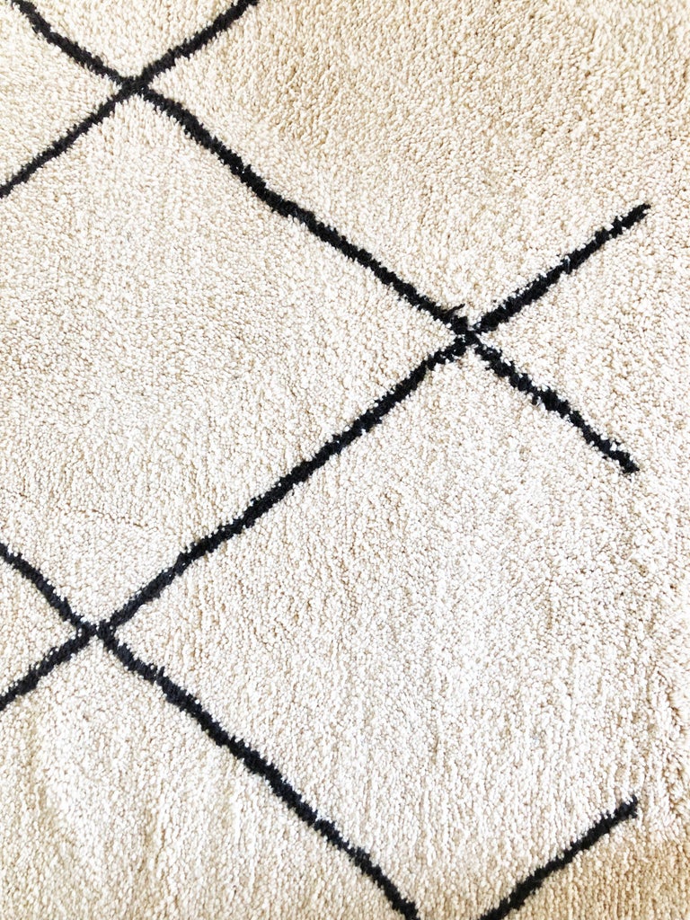 Moroccan Beni Ourain Wool Shag Rug, HandKnotted Reversible Cream/Black