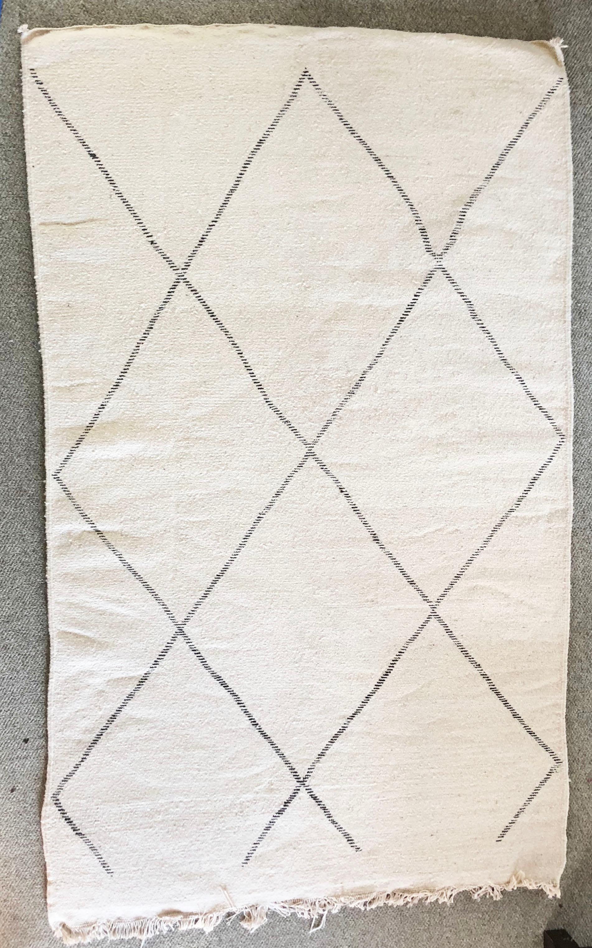 Tribal Neutral Moroccan Beni Ouarain Natural Organic Wool Shag Rug, Hand-Knotted For Sale