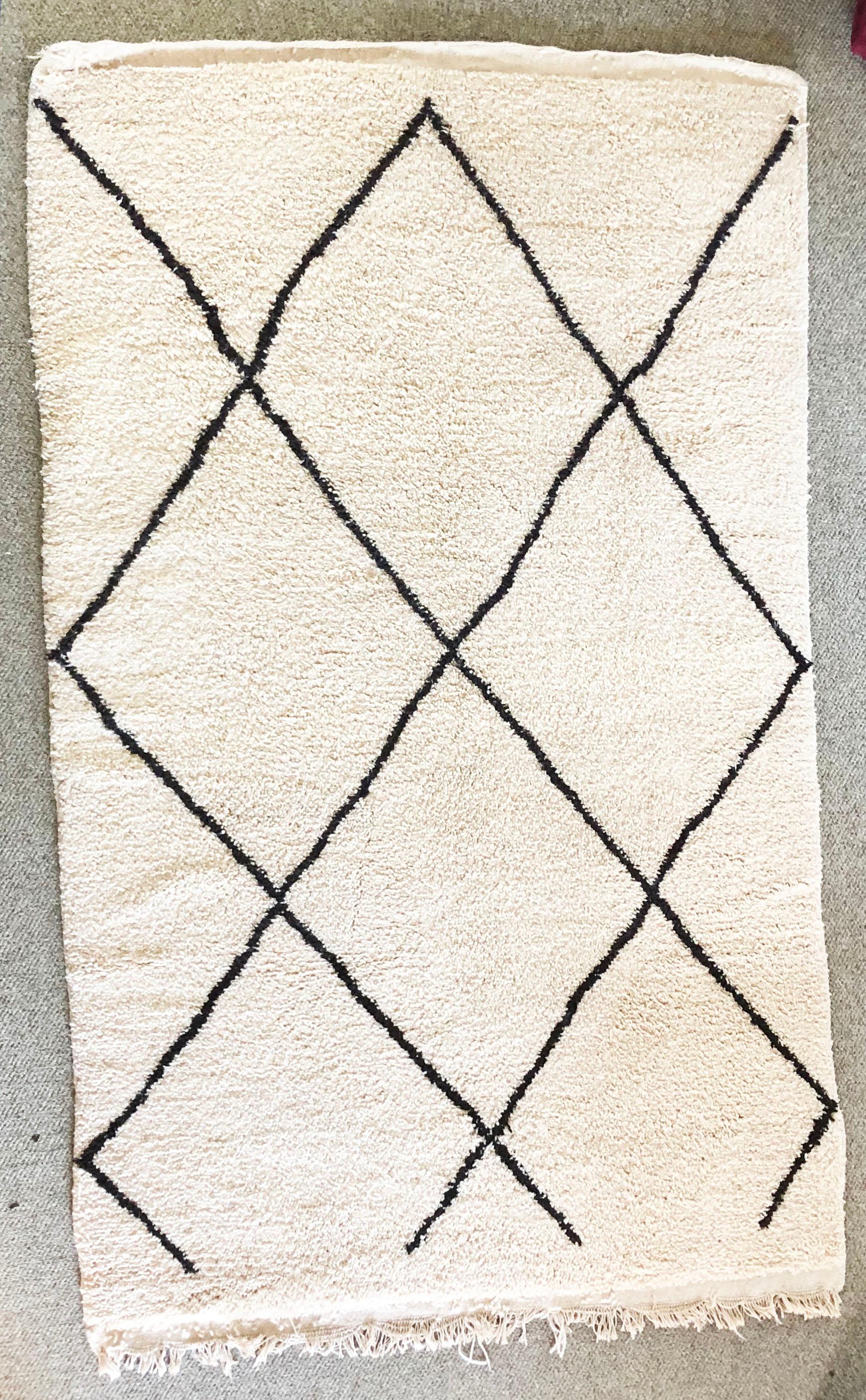 20th Century Neutral Moroccan Beni Ouarain Natural Organic Wool Shag Rug, Hand-Knotted  For Sale