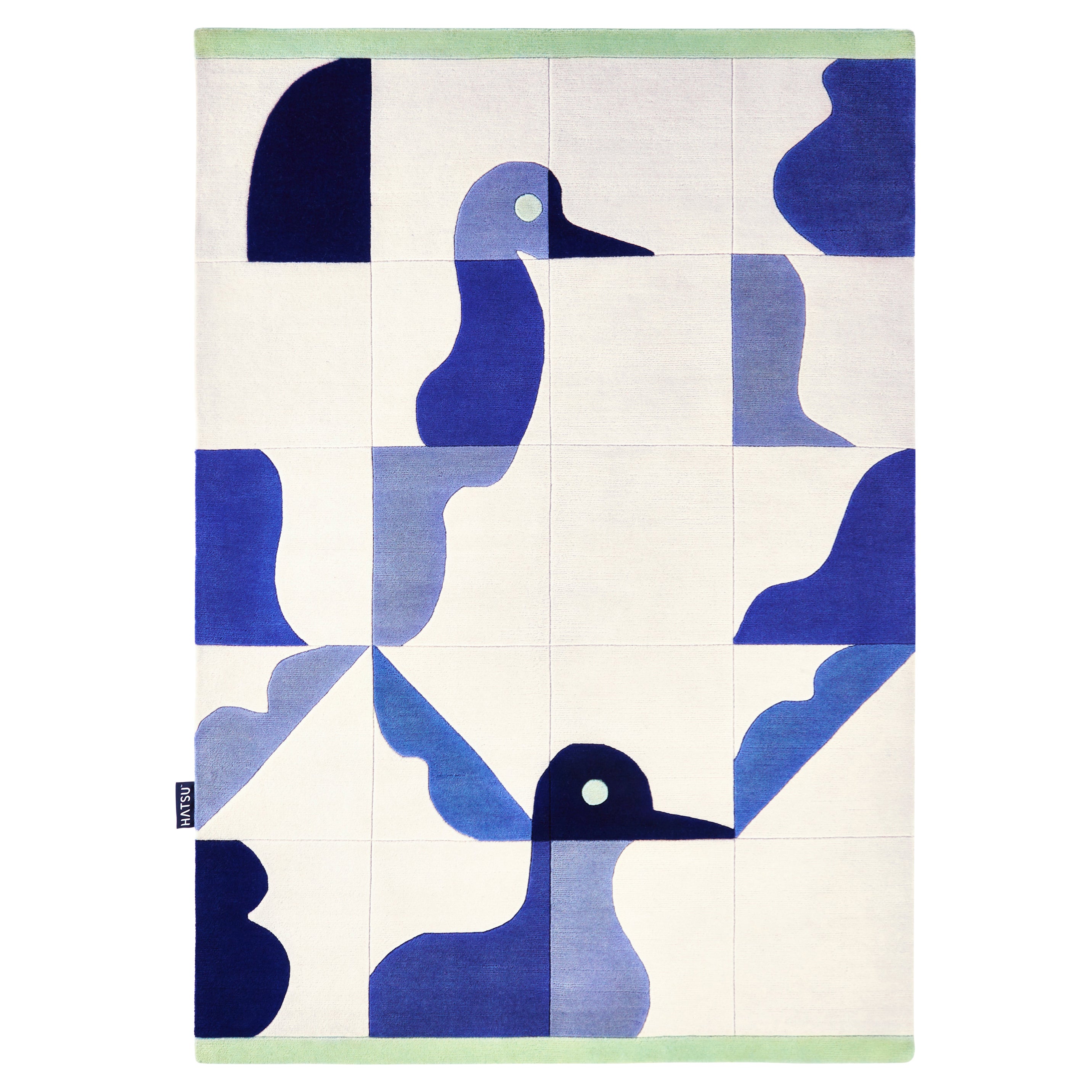Hand Knotted Birds Rug by Hatsu For Sale