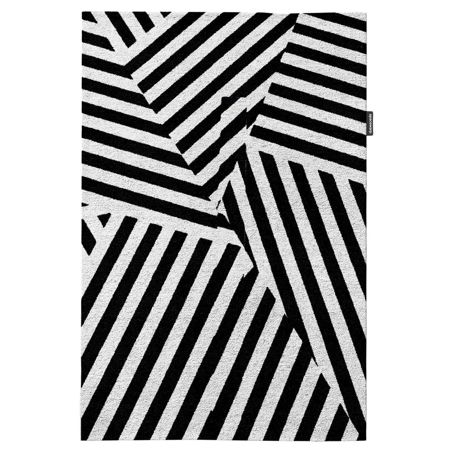 Hand Knotted Black and White Shibuya Crossing Rug by Spacewarp For Sale