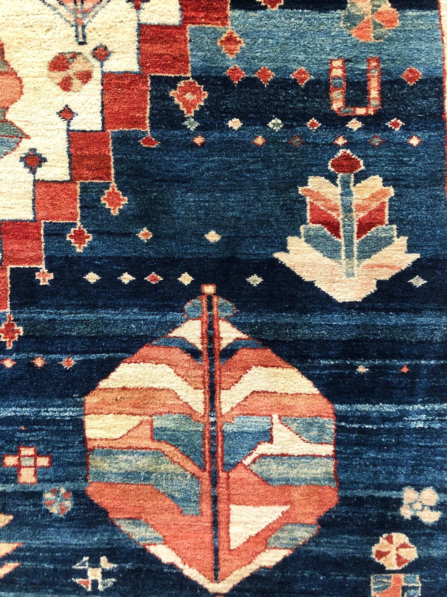 Hand Knotted Blue Cream Geometric Turkish Rug, circa 1980 In Good Condition In San Diego, CA
