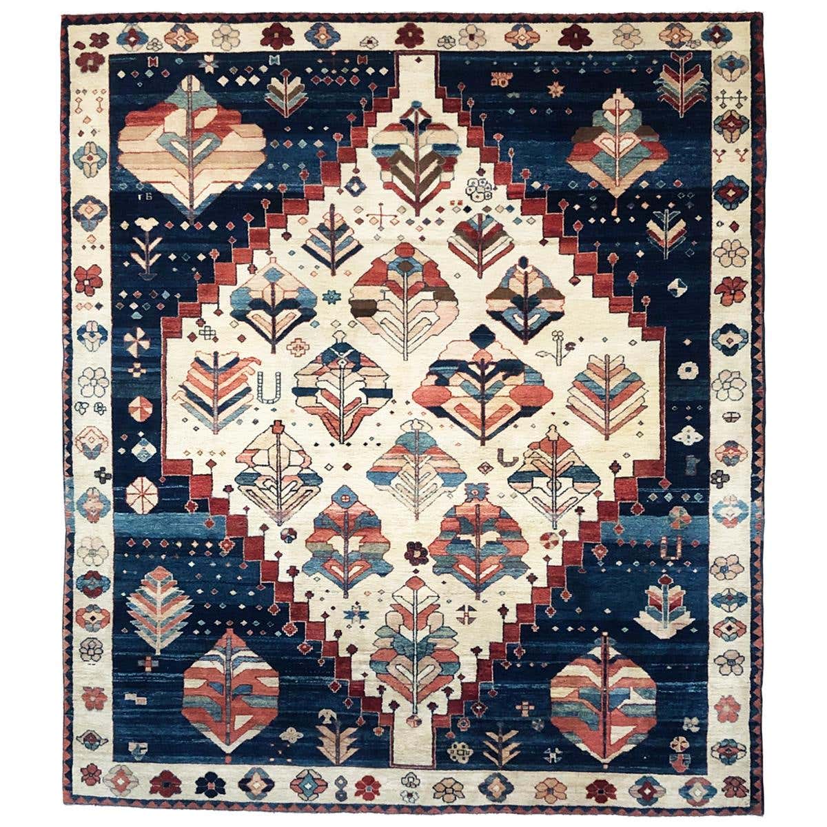 Hand Knotted Blue Cream Geometric Turkish Rug, circa 1980 For Sale at ...