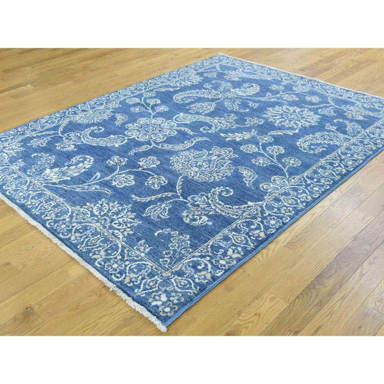 Hand Knotted Blue Peshawar 100 Percent Wool Oriental Rug For Sale at