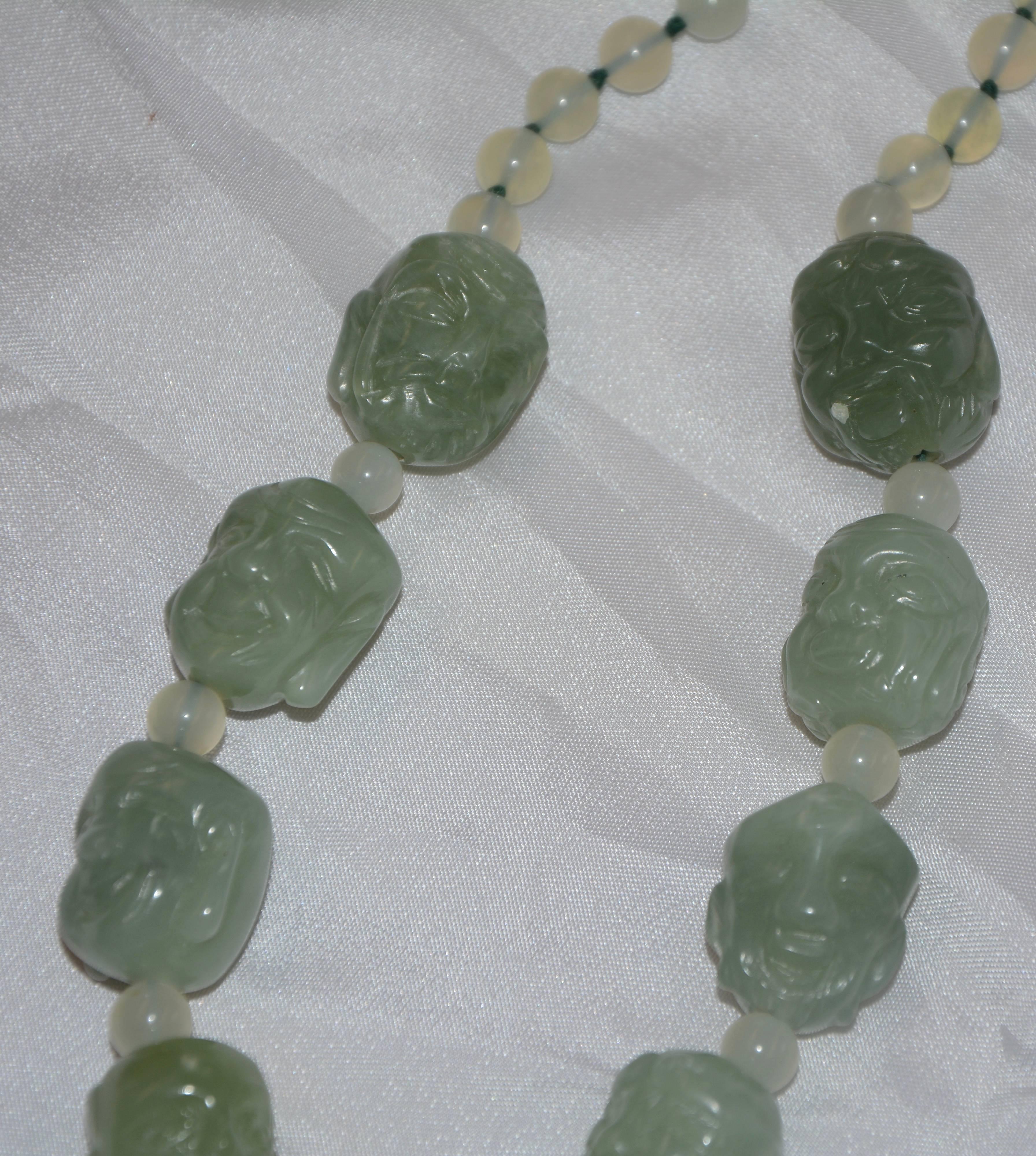 Bowenite Carved Budai Beaded Necklace In Good Condition For Sale In Cookeville, TN