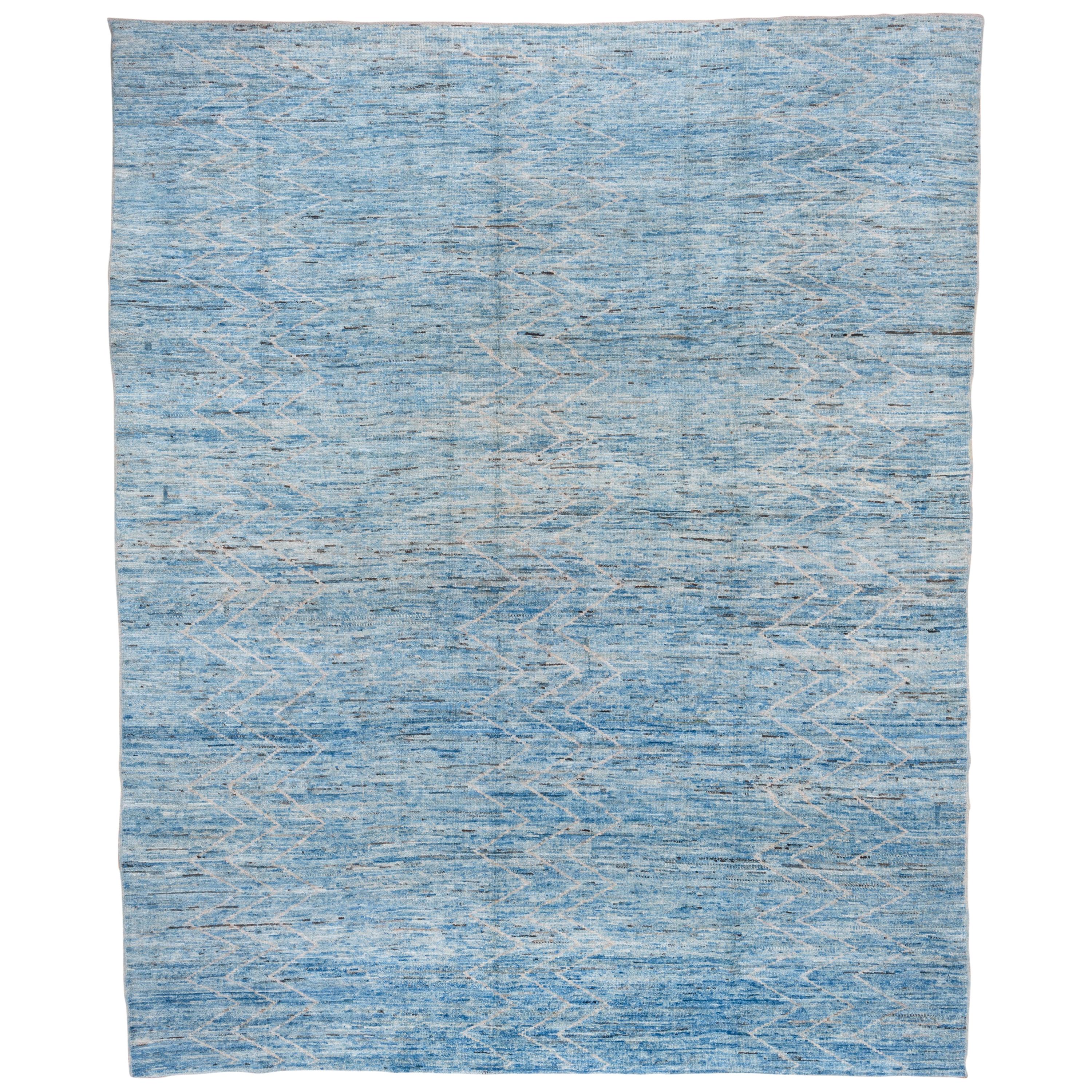Muted Baby Blue Modern Moroccan Style Carpet, Medium Pile at 1stDibs