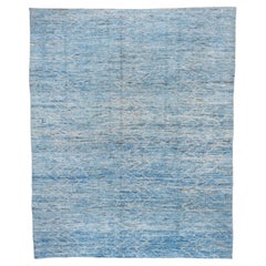 Hand Knotted Bright Blue Modern Moroccan Style Carpet, Modern Design