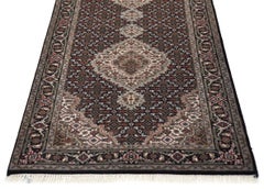 Hand Knotted Brown and Beige Wool Rug Runner Tabriz Nahi