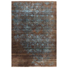 Hand Knotted Brown Blue Contemporary Indian Rug