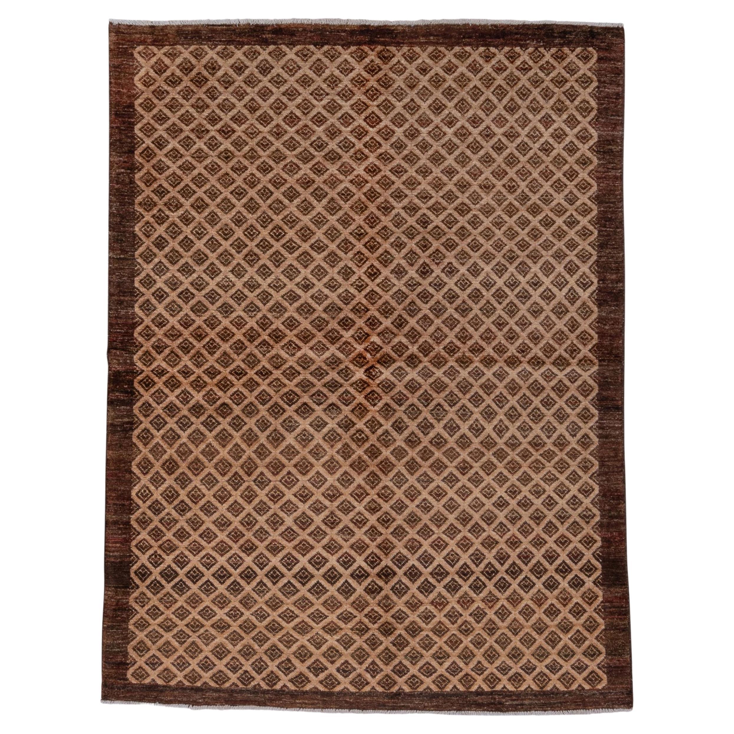 Hand Knotted Brown Modern Rug, Diamond Pattern