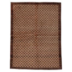 Hand Knotted Brown Modern Rug, Diamond Pattern