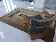 Rug Desert Garden Geometric Carpet Hand Knotted Brown Green Beige Wool Modern