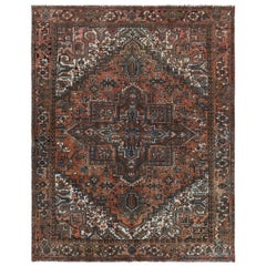 Hand Knotted Brown Persian Heriz Old Cropped Thin Pure Wool Oriental Rug