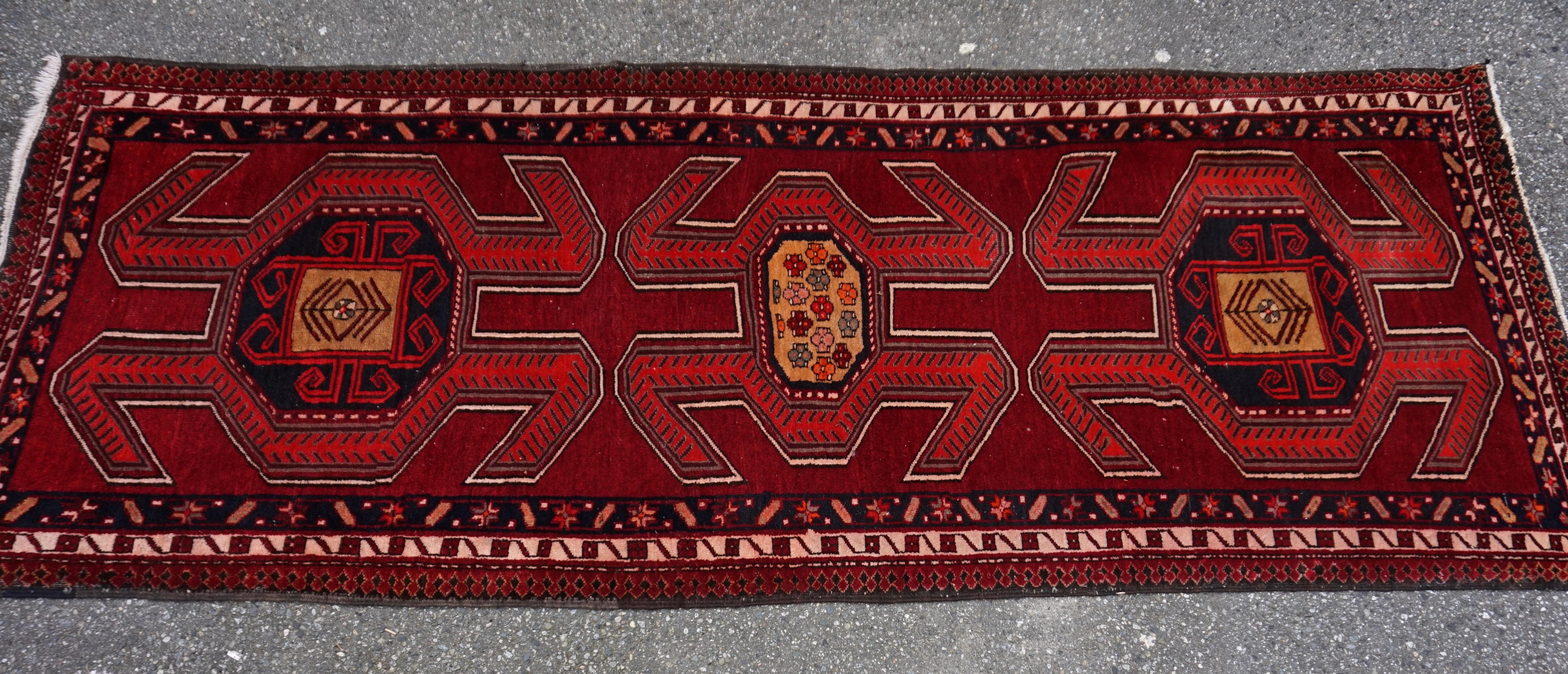 Asian Hand Knotted Caucasus Tribal Runner Bold Symbolism & Vibrant Colours For Sale