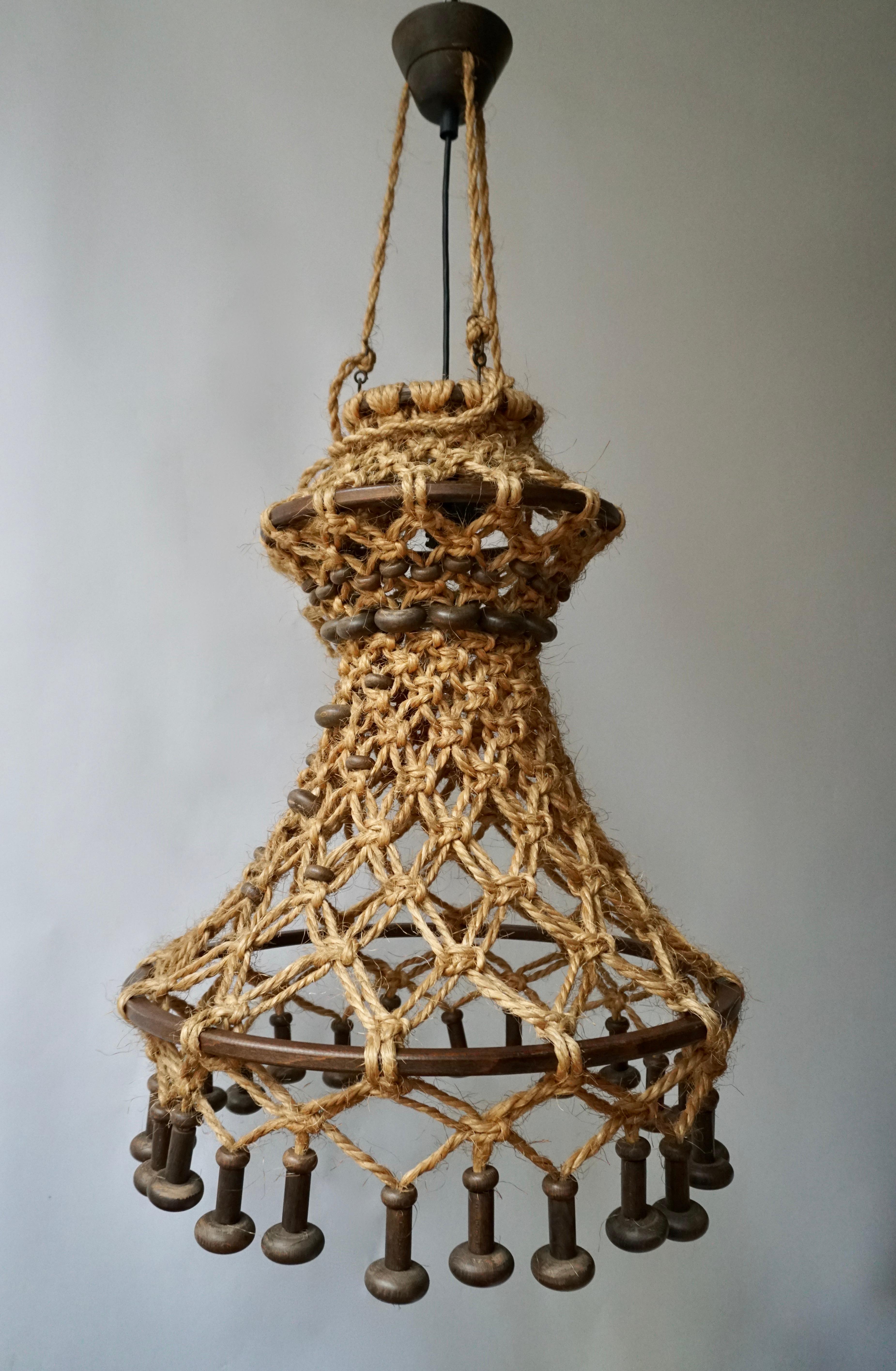 Hand Knotted Chandelier with Natural Rope and Wood 4