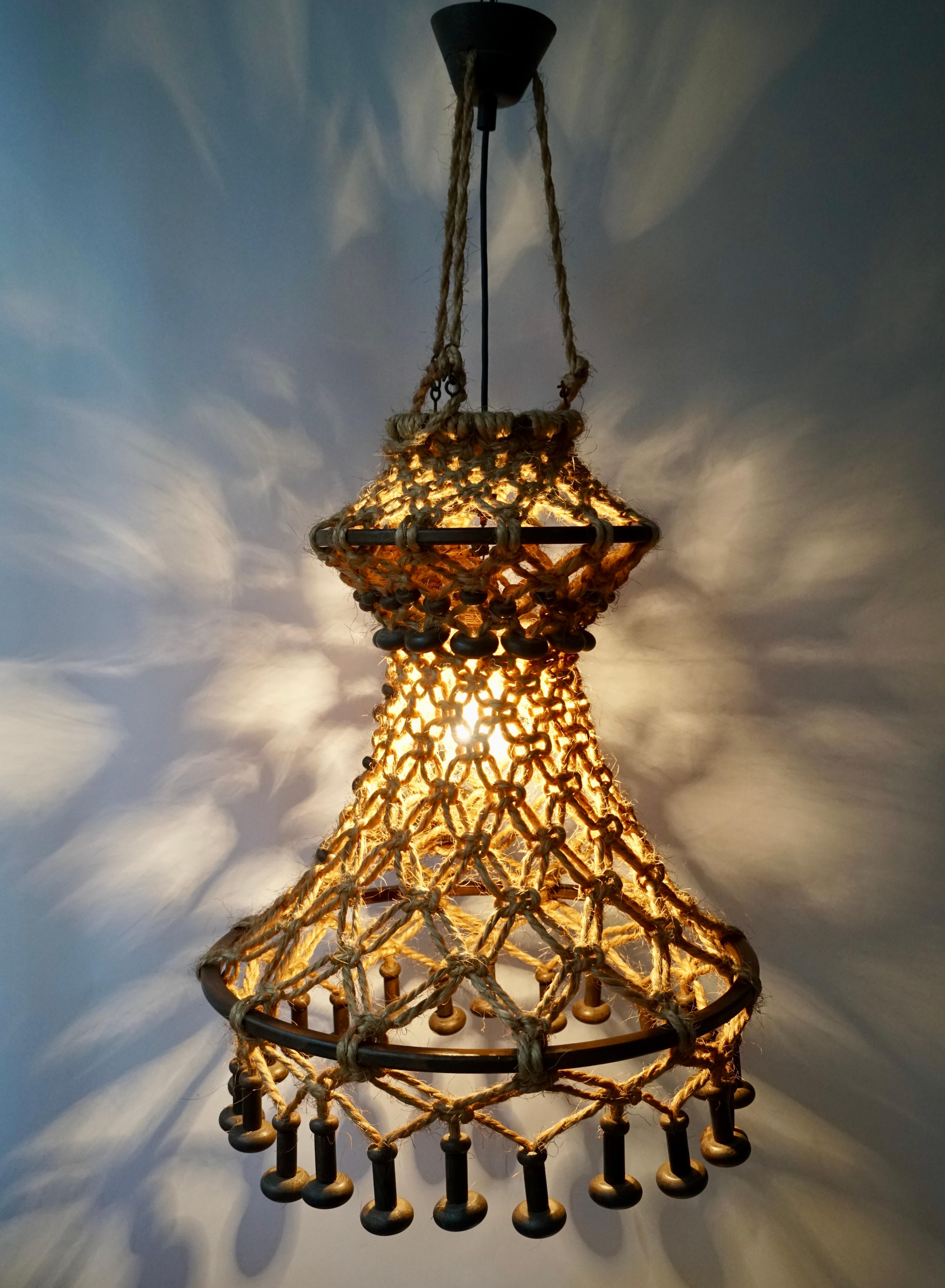 Hand Knotted Chandelier with Natural Rope and Wood 5
