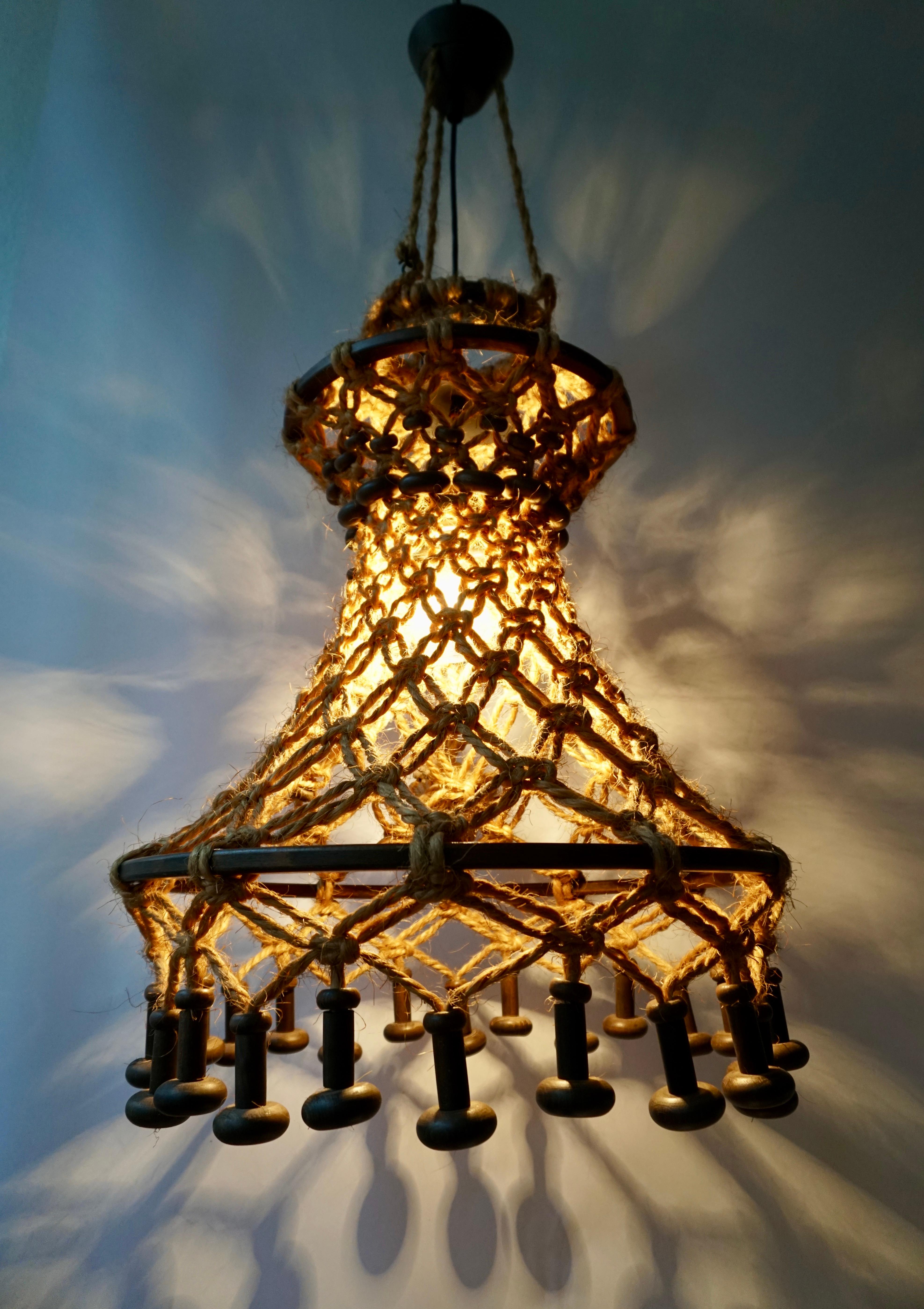 Hand Knotted Chandelier with Natural Rope and Wood 6