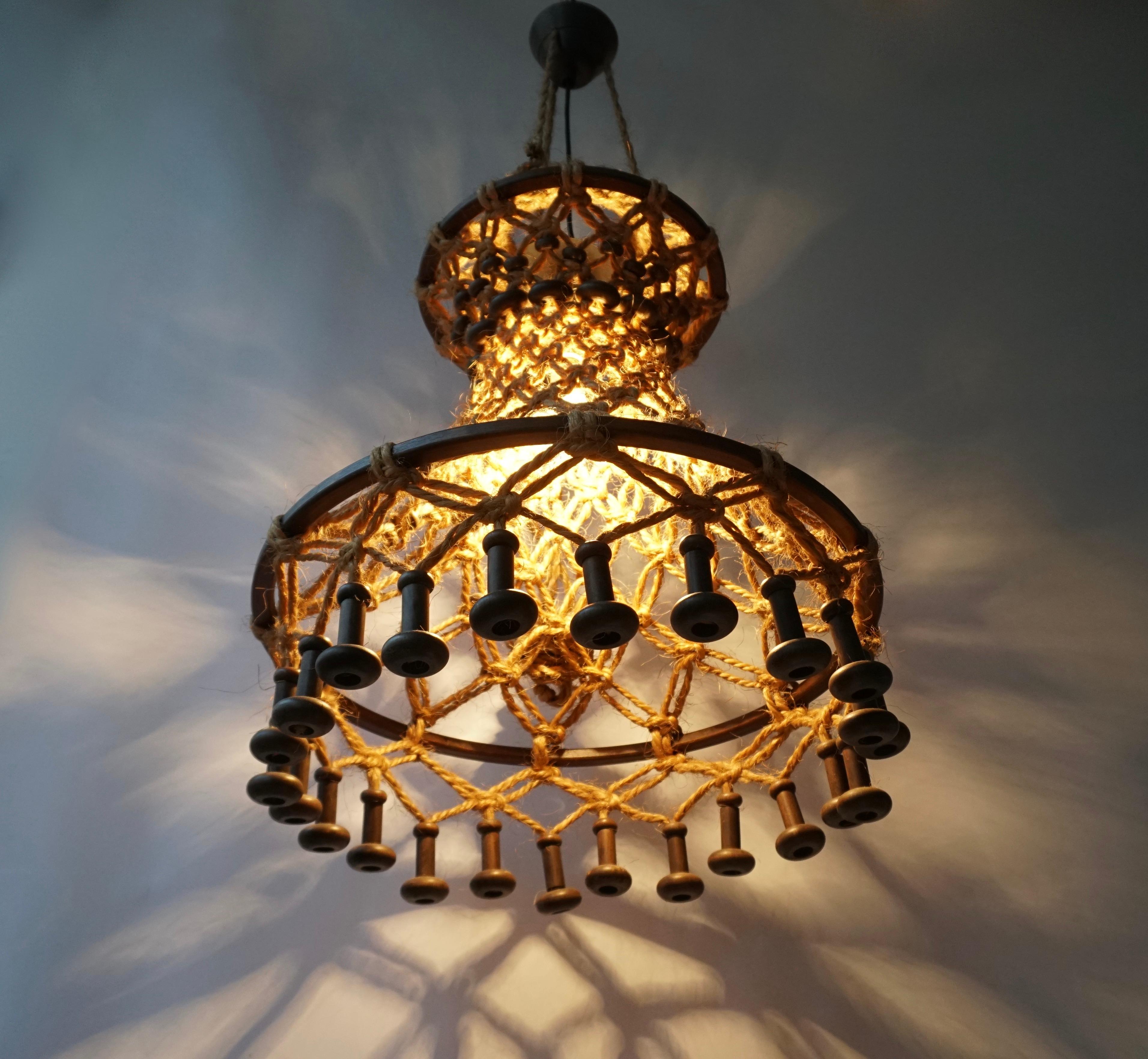 Hand Knotted Chandelier with Natural Rope and Wood 7
